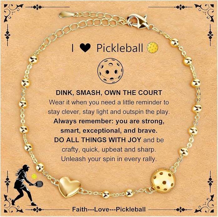 Heart & Pickleball Charm Bracelet