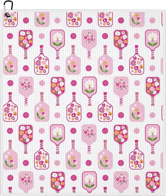 Pink floral pickleball microfiber towel